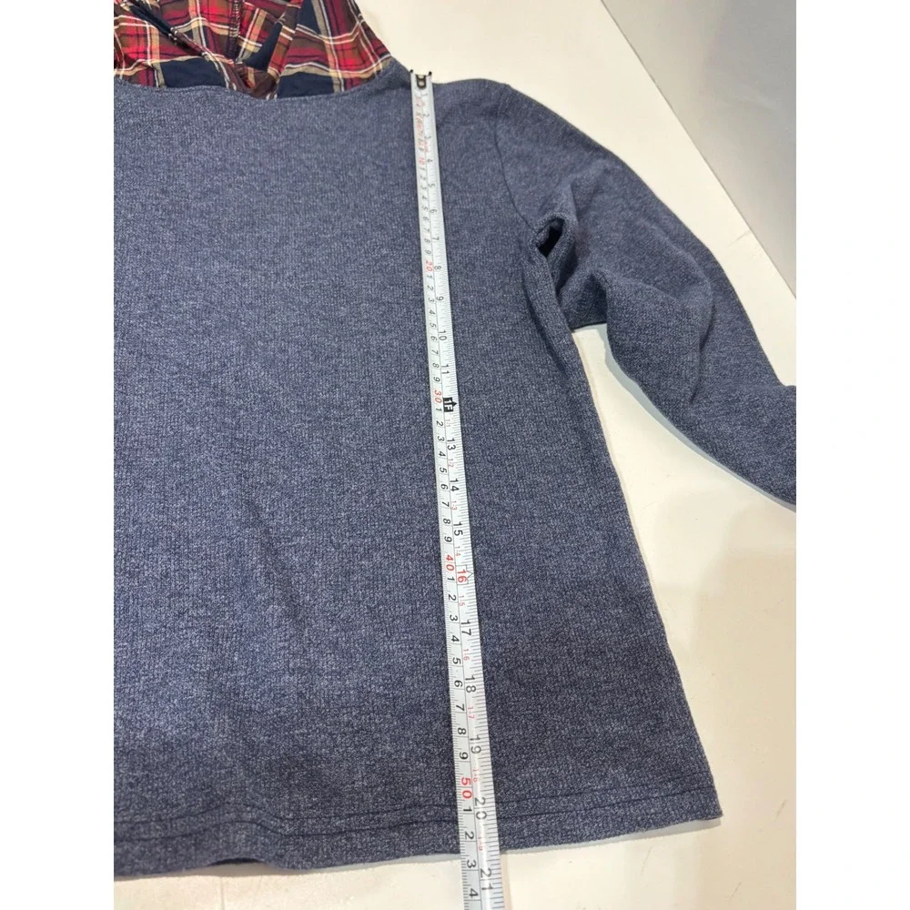The Children's Place Hoodie Kids 7/8 Blue Waffle Knit Plaid Lined Hood Pullover